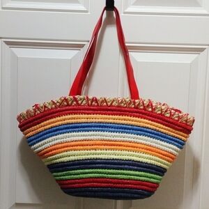Sun N Sand Vibrant Multicolor Woven Tote Bag